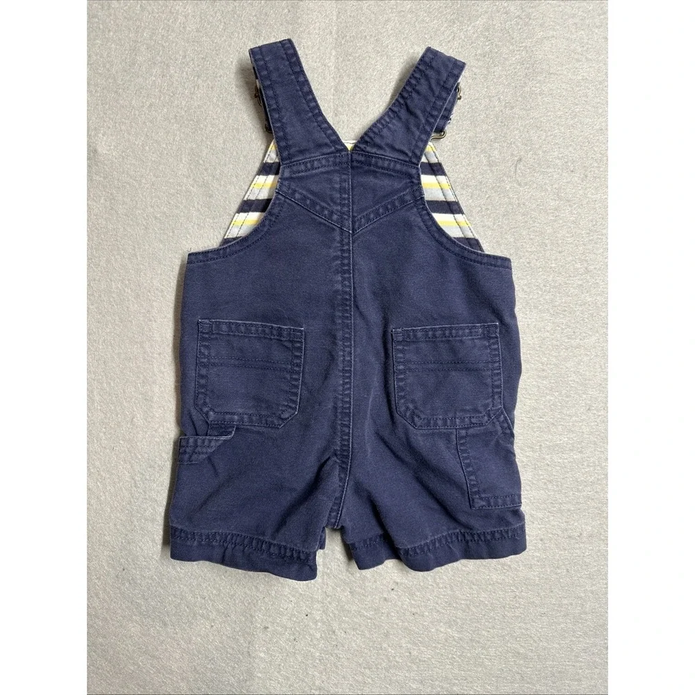GYMBOREE Boys Navy Shortalls Embroidered Dump Truck Overalls 3-6 Months